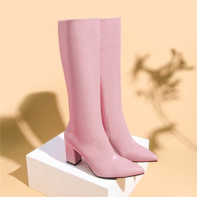 Zipper Side Point Toe Chunky Heeled Classic Boots