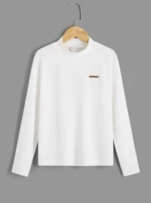 SHEIN 男孩貼布細節高領T恤 - 白色 - 查看 3