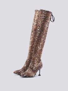 Faux Suede Snakeskin Pattern Sculptural Heeled Sock Boots - Multicolor - View 3