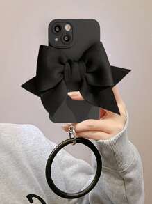 1個3d蝴蝶結設計手機殼,帶手腕帶,適用於iphone 15 Pro Max、小米、三星s23 - 黑色 - 查看 1