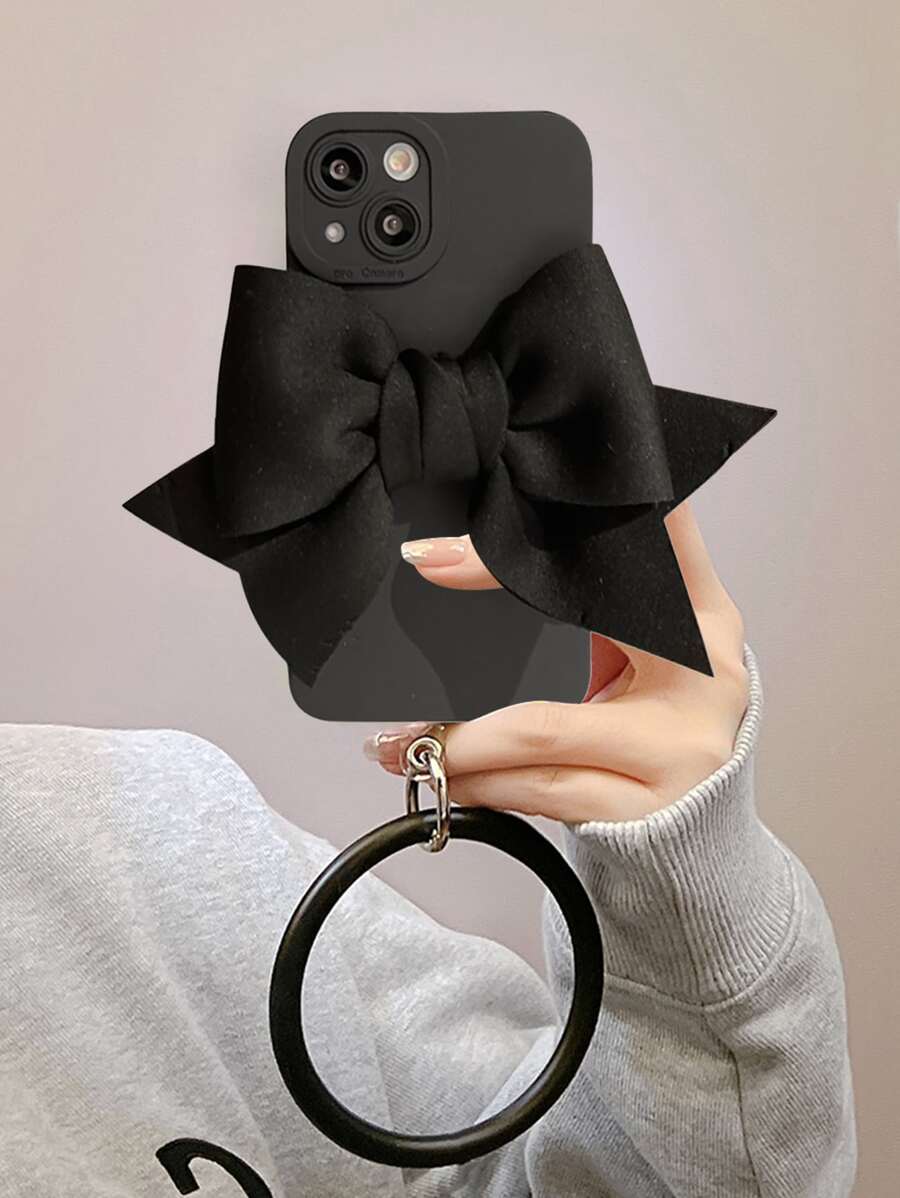 1個3d蝴蝶結設計手機殼,帶手腕帶,適用於iphone 15 Pro Max、小米、三星s23 - 黑色 - 查看 1
