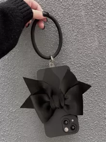 1個3d蝴蝶結設計手機殼,帶手腕帶,適用於iphone 15 Pro Max、小米、三星s23 - 黑色 - 查看 4