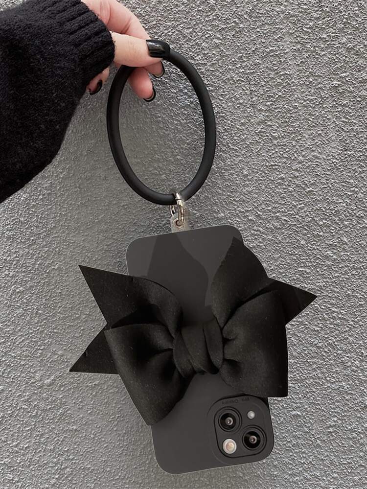 1 Ốp điện thoại có dây đeo cổ tay thiết kế nơ 3D Tương thích với Iphone 15 Pro Max, Xiaomi, Samsung - màu đen - Xem 4