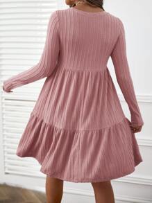 SHEIN Maternity Cable Textured Ruffle Hem Smock Dress - Dusty Pink - View 2