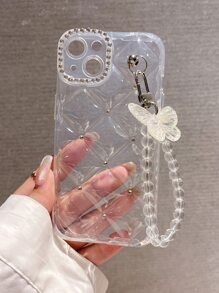 蝴蝶腕帶全覆蓋透明防摔手機殼，相容於 Iphone 15/15 Pro Max/15 Pro/15 Plus/11/13/12/14 Pro Max/11 Pro Max/12 Pro Max/13 Pro Max/13 Pro ,全罩防摔透明軟殼 - 無色 - 查看 2
