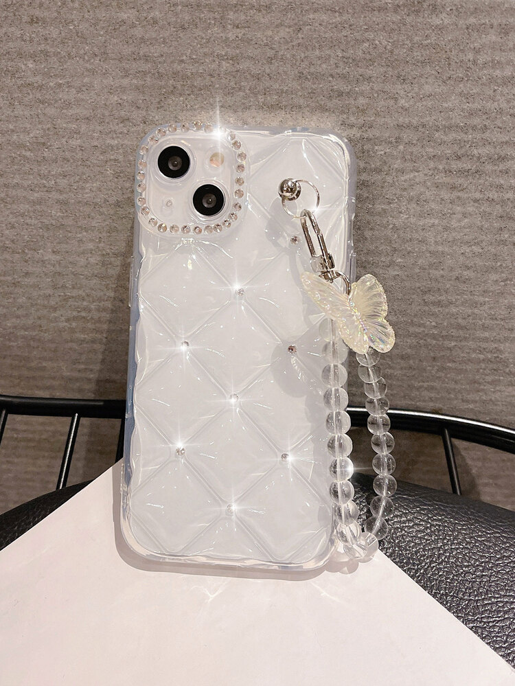 Dây đeo cổ tay hình con bướm Vỏ điện thoại trong suốt chống rơi, tương thích với iPhone 15/15 Pro Max/15 Pro/15 Plus/11/13/12/14 Pro Max/11 Pro Max/12 Pro Max/13 Pro Max/13 Pro, Vỏ mềm trong suốt chống rơi toàn diện - Trong sáng - Xem 4