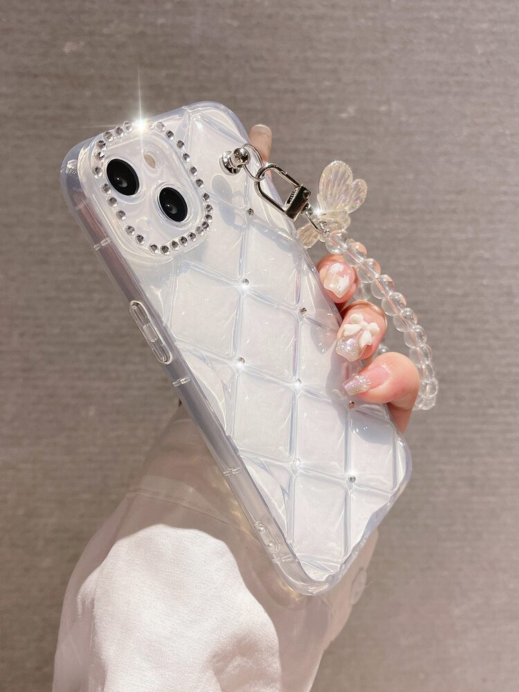 Dây đeo cổ tay hình con bướm Vỏ điện thoại trong suốt chống rơi, tương thích với iPhone 15/15 Pro Max/15 Pro/15 Plus/11/13/12/14 Pro Max/11 Pro Max/12 Pro Max/13 Pro Max/13 Pro, Vỏ mềm trong suốt chống rơi toàn diện - Trong sáng - Xem 5