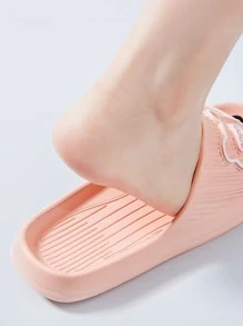 Women Cartoon & Letter Graphic Plain Slides - Baby Pink - View 2