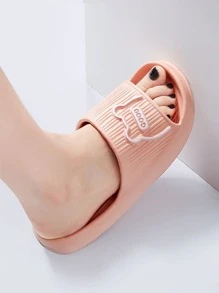 Women Cartoon & Letter Graphic Plain Slides - Baby Pink - View 3