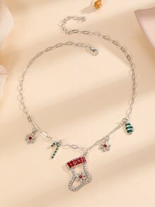 Collar con accesorio Navidad con diamante de imitación caramelo bastón & calcetín - Multicolor - Ver 3