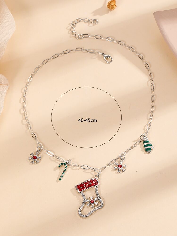 Collar con accesorio Navidad con diamante de imitación caramelo bastón & calcetín - Multicolor - Añade 4