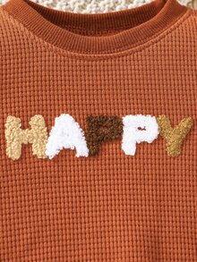 Baby Boy Letter Patched Detail Pullover - Rust Brown - View 5