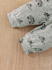 男嬰汽車印花連體衣和運動褲 - 灰色 - 查看 4