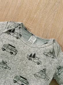 男嬰汽車印花連體衣和運動褲 - 灰色 - 查看 6