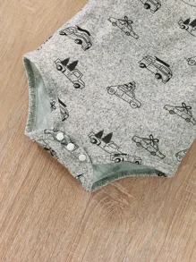 男嬰汽車印花連體衣和運動褲 - 灰色 - 查看 7