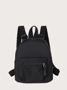 1 Ba lô vải nylon màu trơn Túi đi học nhỏ đơn giản và thời trang, di động, nhẹ, thích hợp cho các cô gái tuổi teen nữ sinh viên đại học, hoàn hảo để đi học lại, ngày đầu tiên đi học, đại học, trung học cơ sở, trung học phổ thông - màu đen - Xem 1