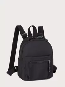 1 Ba lô vải nylon màu trơn Túi đi học nhỏ đơn giản và thời trang, di động, nhẹ, thích hợp cho các cô gái tuổi teen nữ sinh viên đại học, hoàn hảo để đi học lại, ngày đầu tiên đi học, đại học, trung học cơ sở, trung học phổ thông - màu đen - Xem 2