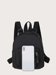 1 Ba lô vải nylon màu trơn Túi đi học nhỏ đơn giản và thời trang, di động, nhẹ, thích hợp cho các cô gái tuổi teen nữ sinh viên đại học, hoàn hảo để đi học lại, ngày đầu tiên đi học, đại học, trung học cơ sở, trung học phổ thông - màu đen - Xem 3