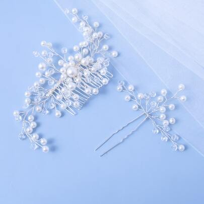 2pcs Faux Pearl Decor Bridal Hair Pin