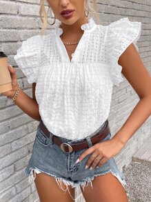 Breezaya Butterfly Sleeve Popover Blouse - White - View 5