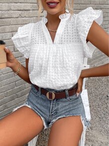 Breezaya Butterfly Sleeve Popover Blouse - White - View 7