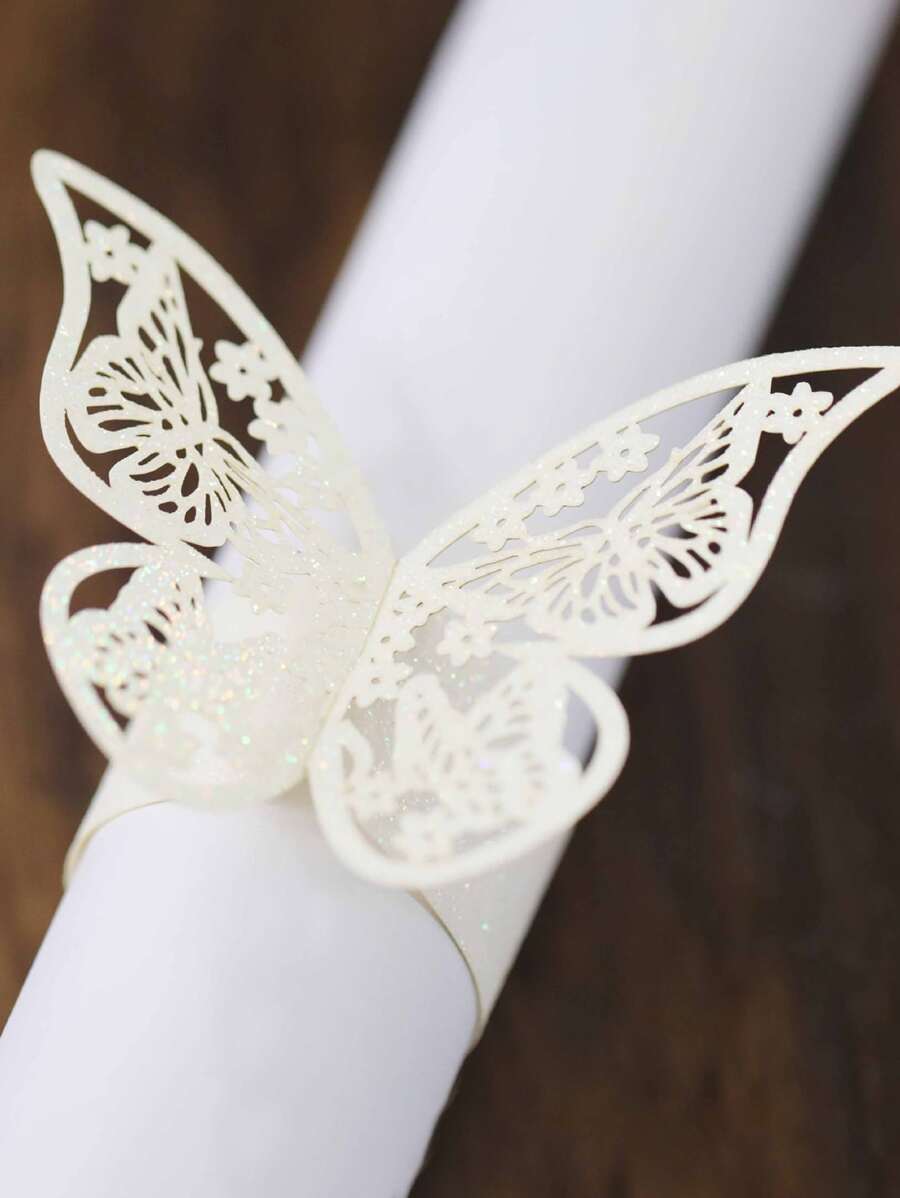 10pcs Paper Napkin Ring, Modern Butterfly Decor Napkin Ring For Dining Room - White - View 1