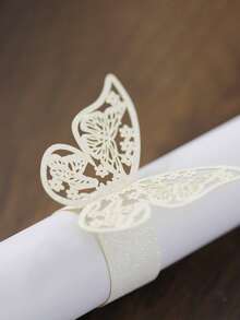 10pcs Paper Napkin Ring, Modern Butterfly Decor Napkin Ring For Dining Room - White - View 4
