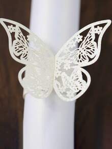 10pcs Paper Napkin Ring, Modern Butterfly Decor Napkin Ring For Dining Room - White - View 5