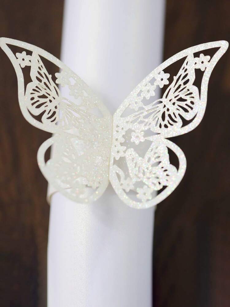 10pcs Paper Napkin Ring, Modern Butterfly Decor Napkin Ring For Dining Room - White - View 5