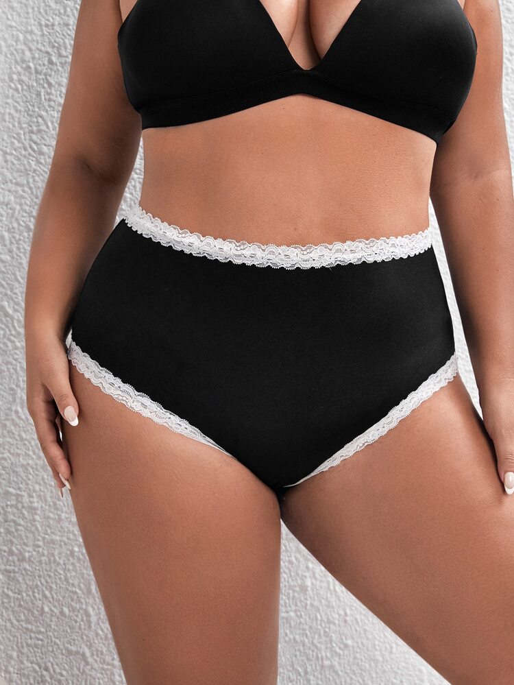 Bragas con encaje en contraste con abertura con lazo trasero - Negro - Añade 2