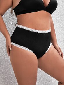 Plus Contrast Lace Cut Out Bow Back Panty - Black - View 4
