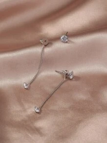 Nooxian Jackets bông tai Khối Zirconia  Trang trí - Bạc - Xem 3