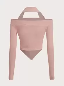 SHEIN ICON Cut Out Front Halter Neck Hanky Hem Tee - Baby Pink - View 2