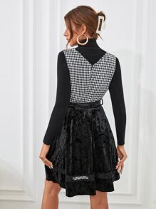 Đầm Thắt lưng Tương phản ren răng cưa Thanh lịch - Đen và trắng - Xem 2