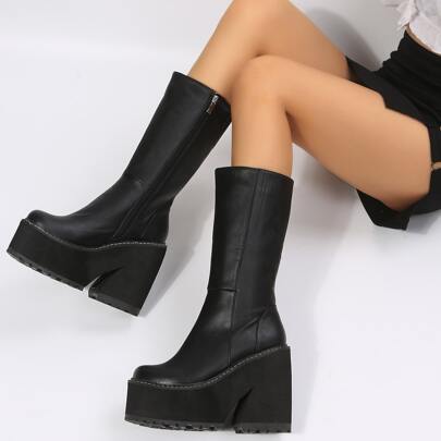 Zipper Side Platform Chunky Heeled Combat Boots