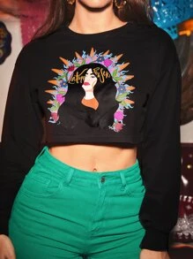 Latina Love 人像圖案短款運動衫 - 黑色 - 查看 1