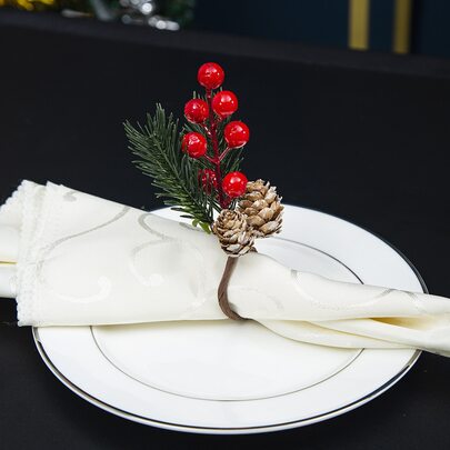 1pc Christmas Plant Decor Napkin Ring