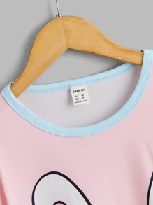 女孩標語和卡通圖案撞色滾邊睡衣套裝 - 彩色 - 查看 3