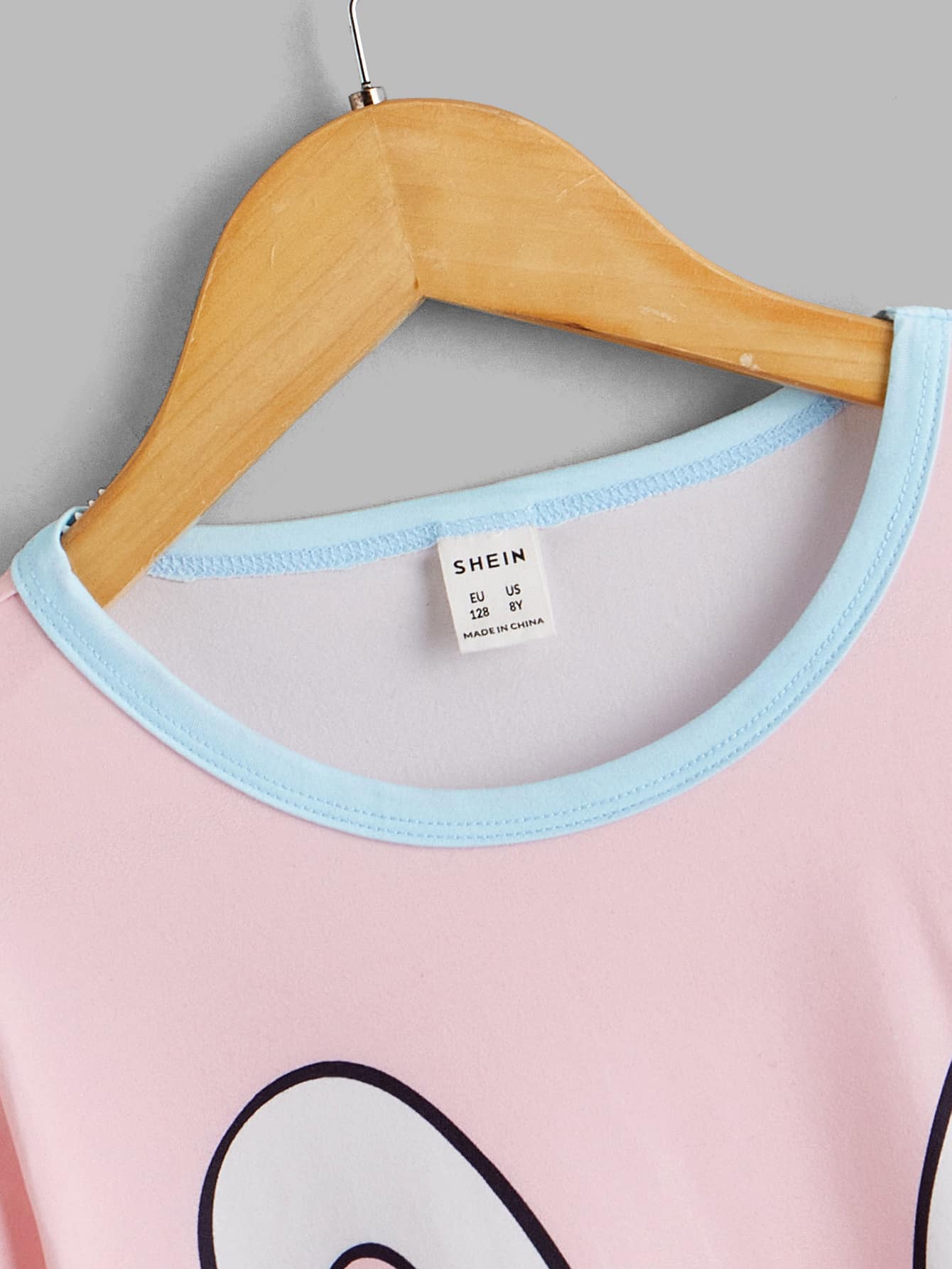 女孩標語和卡通圖案撞色滾邊睡衣套裝 - 彩色 - 查看 3