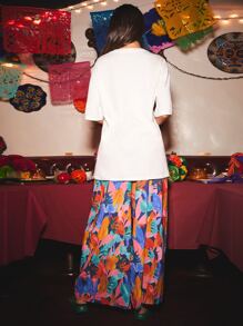 Latina Love 標語和人物圖案落肩袖超大號T恤 - 白色 - 查看 3