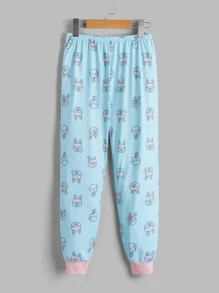 女孩標語和卡通圖案撞色滾邊睡衣套裝 - 彩色 - 查看 6