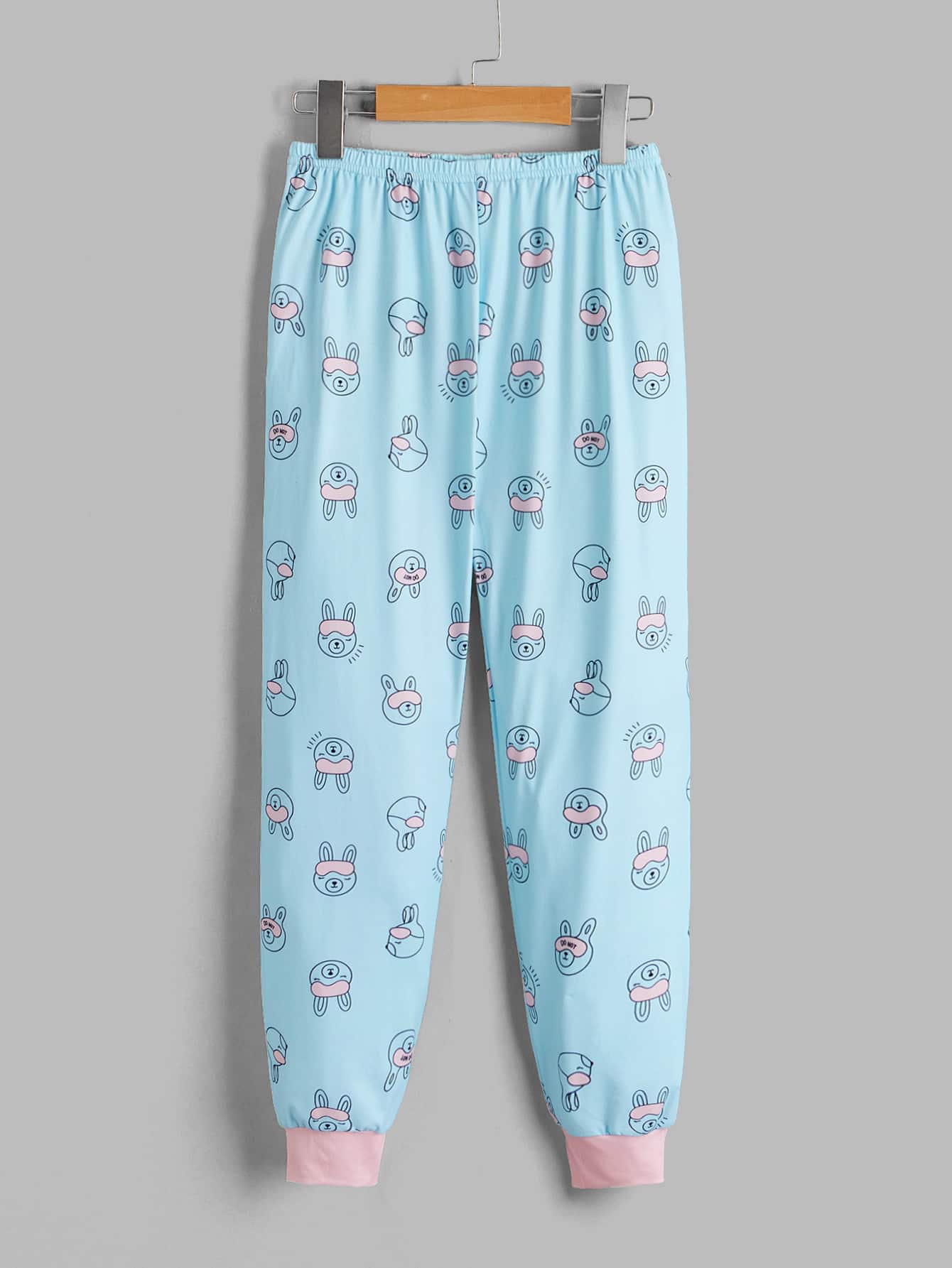 女孩標語和卡通圖案撞色滾邊睡衣套裝 - 彩色 - 查看 6