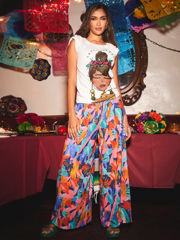 Latina Love 標語和人物圖案落肩袖超大號T恤 - 白色 - 查看 4