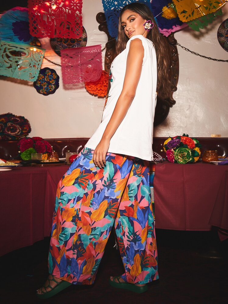 Latina Love 標語和人物圖案落肩袖超大號T恤 - 白色 - 查看 5