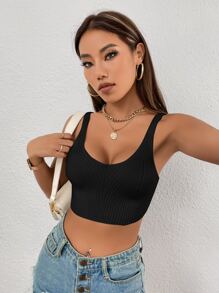 SHEIN Essnce 素色短款條紋針織上衣