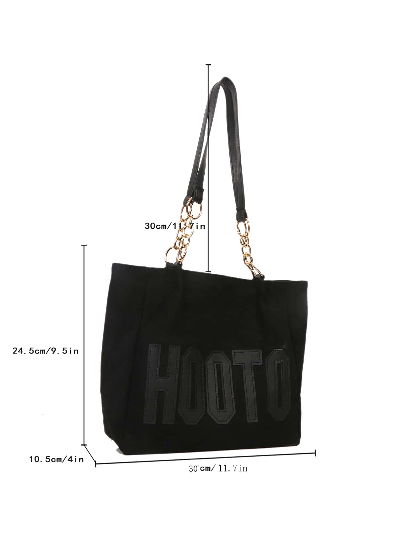 Bolsa de tela tipo tote con estampado de letra de unicolor, de gran capacidad, minimalista, casual, ligera, para compras, estudiantes - Negro - Añade 6