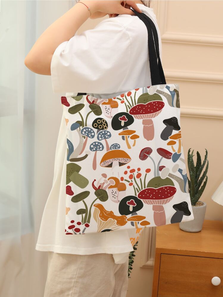 Mushroom Print Shopper Bag - Multicolor - View 1
