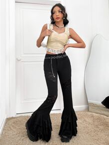 SHEIN ICON Contrast Lace Crop Tank Top - Apricot - View 5