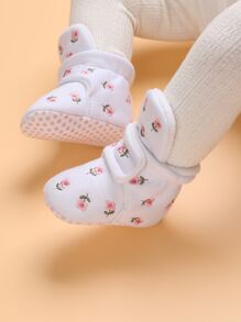 嬰兒花卉刺繡毛絨內襯雪地靴 - 白色 - 查看 1