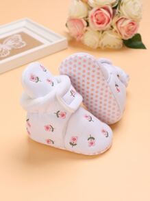 嬰兒花卉刺繡毛絨內襯雪地靴 - 白色 - 查看 2